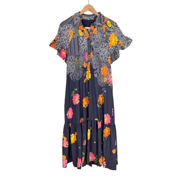 Anthropologie Dresses & Skirts - Anthropologie Floral Ruffle Blue Motif Maxi Dress relaxed fit Bohemian A-Line